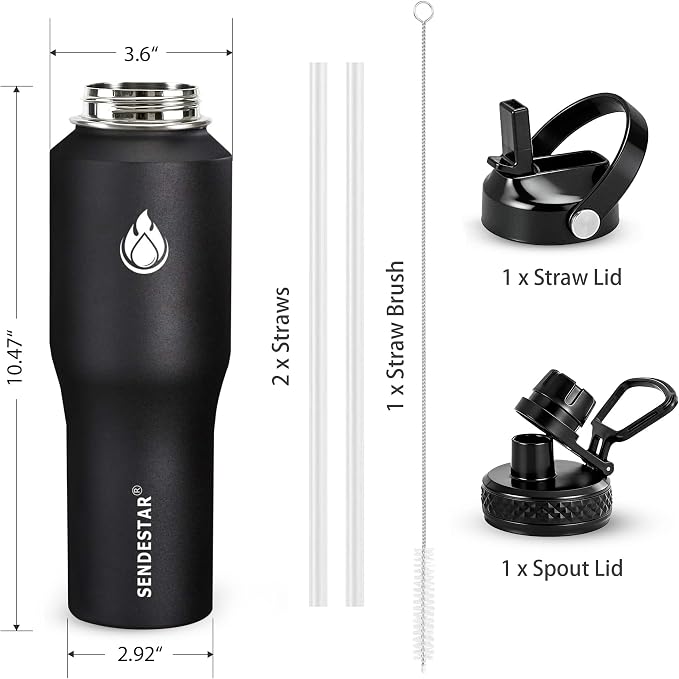 SENDESTAR Water Bottle 32oz, Wide Mouth Stainless Steel Vacuum Insulated Double - Image 4