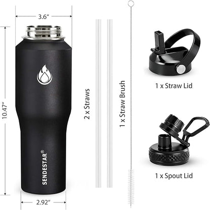 SENDESTAR Water Bottle 32oz, Wide Mouth Stainless Steel Vacuum Insulated Double - Image 4