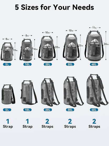 HEETA Dry Bag Waterproof for Women Men, 5L/10L/20L/30L/40L Roll Top Lightweight - Image 2