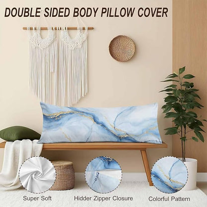 Couch Pillows Decorative Body Pillow Cover Marble, Abstract Marble Blue Gold - Image 4