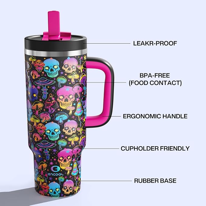 ENCOOL 40 oz Tumbler with Handle and Straw: Stainless Steel Insulated Tumbler - Image 2