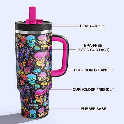 ENCOOL 40 oz Tumbler with Handle and Straw: Stainless Steel Insulated Tumbler - Image 2
