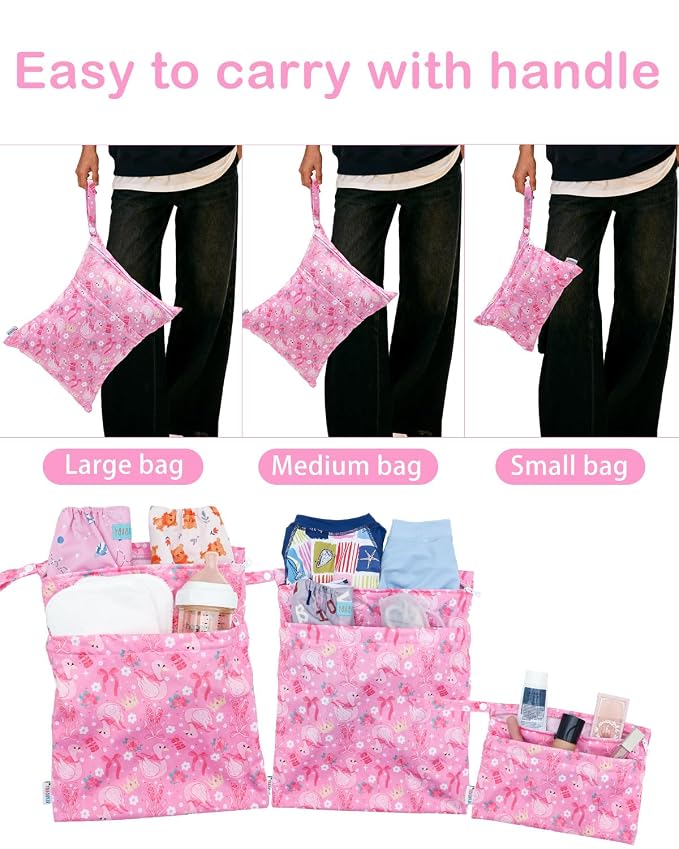 ALVABABY 3 pcs Cloth Diaper Wet Dry Bags Waterproof Reusable - Image 6