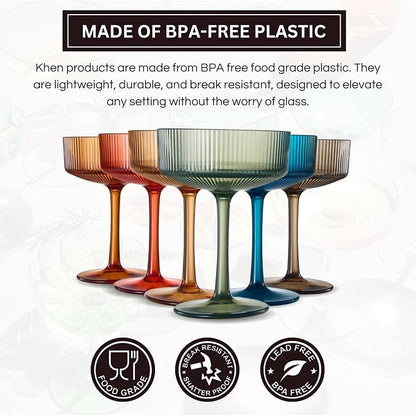 Khen Shatterproof Acrylic Ribbed Vintage Art Deco Martini, Champagne & Cocktail - Image 3