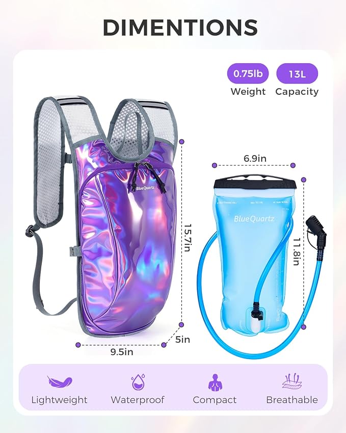 Blue Quartz Rave Hydration Backpack, Reflective Hiking Pack - Image 8