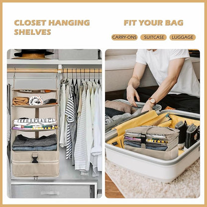 Surblue Hanging Closet Storage Bag Collapsible 3-Shelf Washable Oxford Fabric - Image 2
