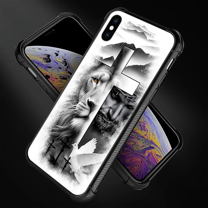 for iPhone Xs Max Case, Lion Cross Jesus Christ Dove Pattern Graphic Design - Image 4