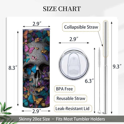 Firmiso 20 oz Tumbler｜Skinny Insulated Travel Mug｜Butterfly Skull Design - Image 5