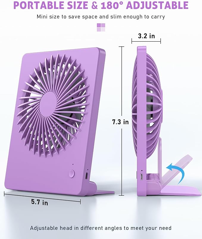 Zuvas Desk Fan Battery Operated Fan Rechargeable 180°Tilt Folding Personal Fan - Image 5