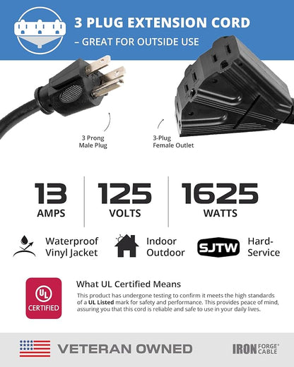 Iron Forge Cable 3 Outlet Outdoor Extension Cord 10 ft, 16/3 SJTW Black - Image 3