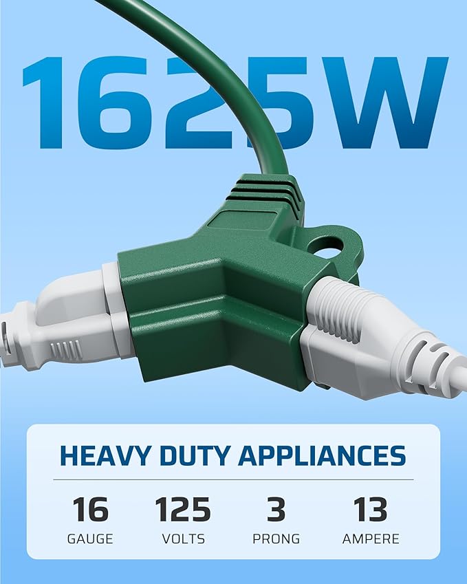 DEWENWILS Outdoor Extension Cord 1 to 3 Splitter, 19FT Total Length, 4 Grounded - Image 4