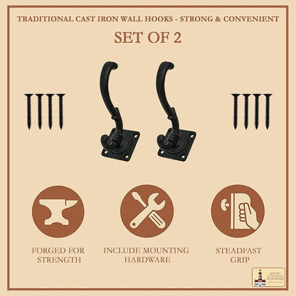 Mystic Colonial Medieval Wall Hooks Hand-Forged Black Coated | Rustic - Image 8