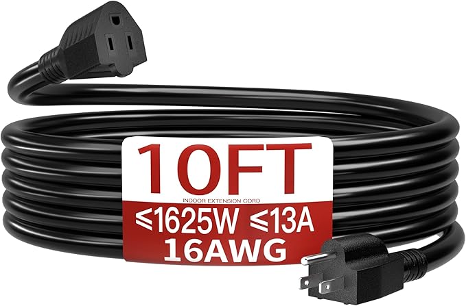 16/3 Short Extension Cord 10 FT, Indoor 3 Prong Power Cable, Suitable by Skrizcable