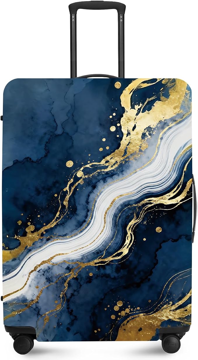 ANNA QUEEN Blue Abstract Marble Travel Luggage Cover -Stretchable Airplane by ANNAQUEEN