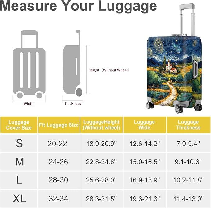 ANNA QUEEN Starry Night Landscape Luggage Cover, Artistic Oil Painting Style - Image 4