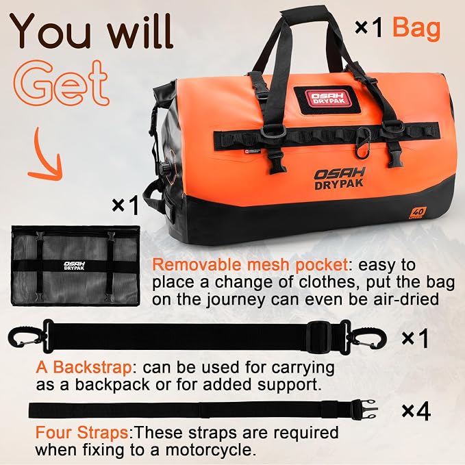 OSAH DRYPAK Waterproof Duffel Bag 25L/40L/60L – Heavy-Duty Motorcycle Tail Bag - Image 8