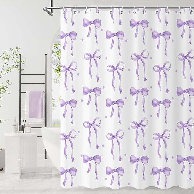 Purple Bow Shower Curtain, Lavender Modern Aesthetic Bowknot by Caheansi