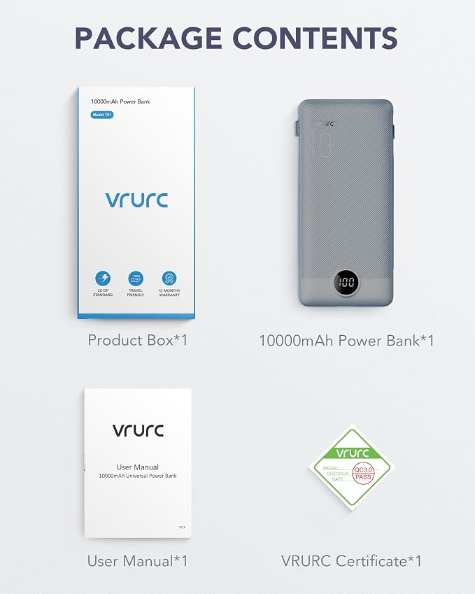 VRURC Portable Charger Built-in Cables and AC Wall Plug, USB C Power Bank - Image 8