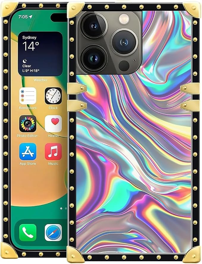 Compatible with iPhone 14 Pro Case, Holographic Abstract Iridescent Textures by Unknown