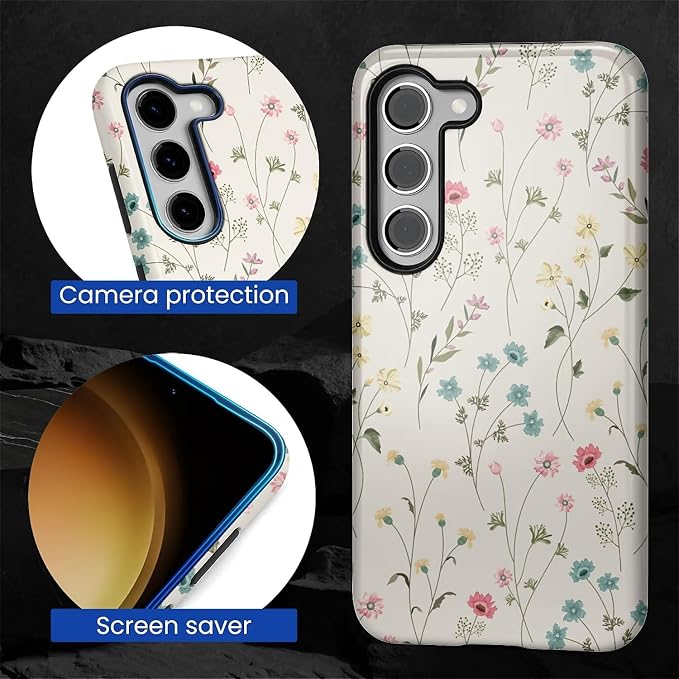 for Samsung Galaxy S23 Case, HL2 Beige Flower Branch Hybrid 2 Layer Hard Shell - Image 4