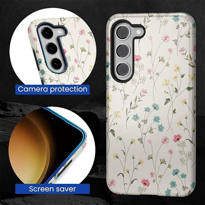 for Samsung Galaxy S23 Case, HL2 Beige Flower Branch Hybrid 2 Layer Hard Shell - Image 4