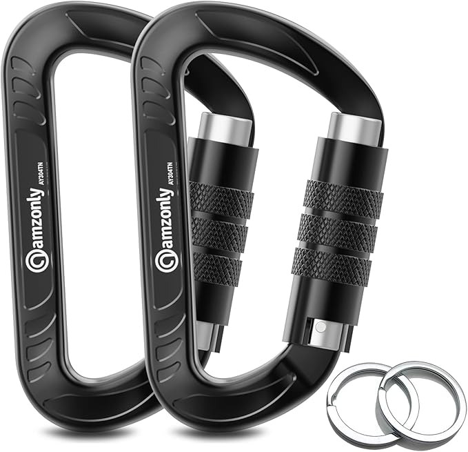 3inch Auto Locking Carabiner Clips Heavy Duty, 12KN /2697lbs Lightweight by AMZONLYLORSUM