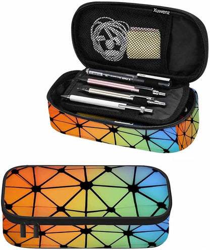Abstract Lines Pencil Case Organizer Geometric Triangles Fluorescent Neon by Unknown