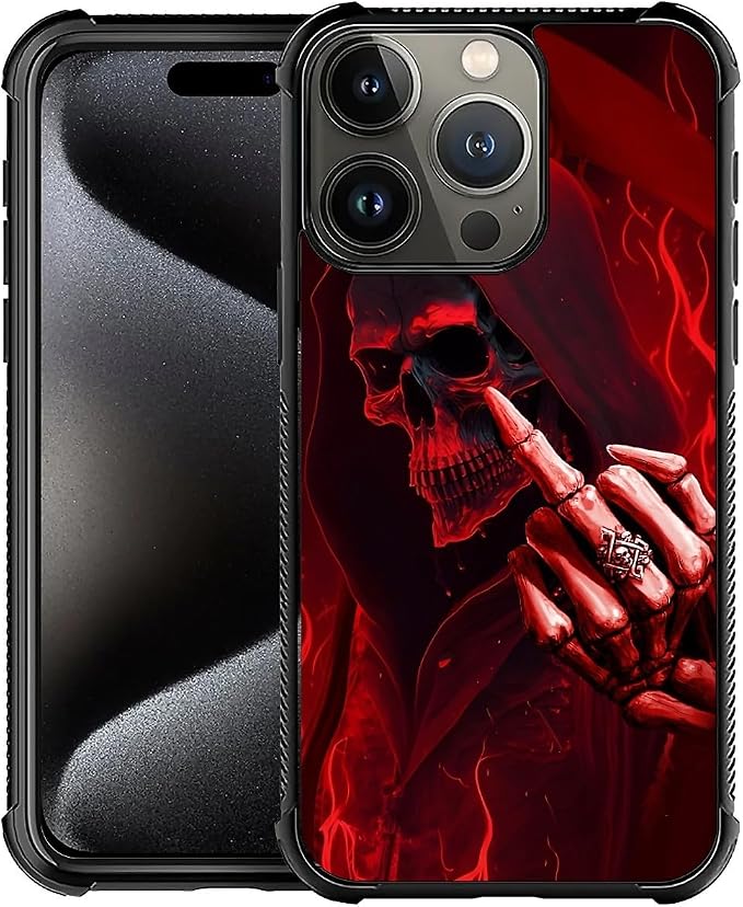 for iPhone 16 Pro Max Case, Gestures Funny Skull Pattern Graphic Design Girl by FKBRCL4U