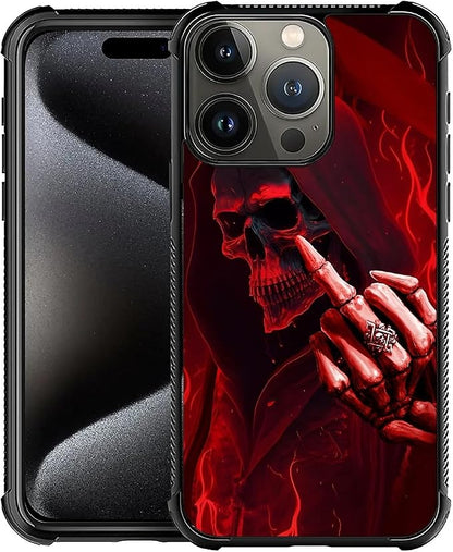 for iPhone 16 Pro Max Case, Gestures Funny Skull Pattern Graphic Design Girl by FKBRCL4U