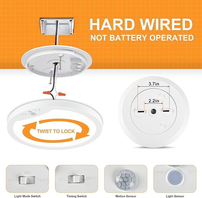 2-Pack 20W Motion Sensor Ceiling Lights Hard-Wired, 9Inch Indoor Motion - Image 6
