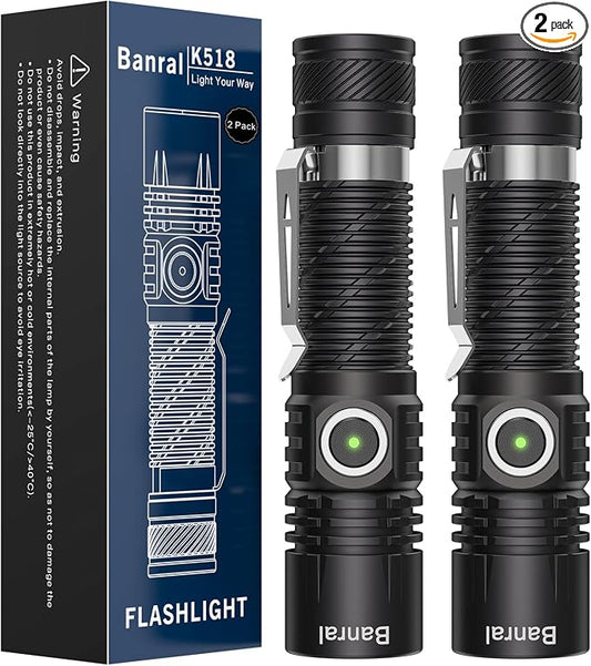 Banral Rechargeable Tactical Flashlights, High Lumens Small Mini USB-C LED by Banral