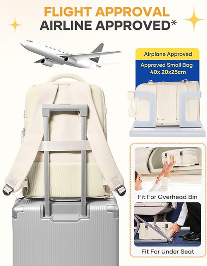 coofay Beige Travel Backpack For Women Men Airline Approved Personal Item Carry - Image 7