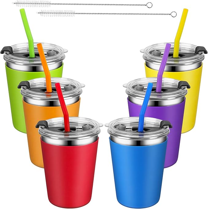 Kids Cups with Straws and Lids Leak Proof, 6 Pack 12oz Sippy Cup by Vermida