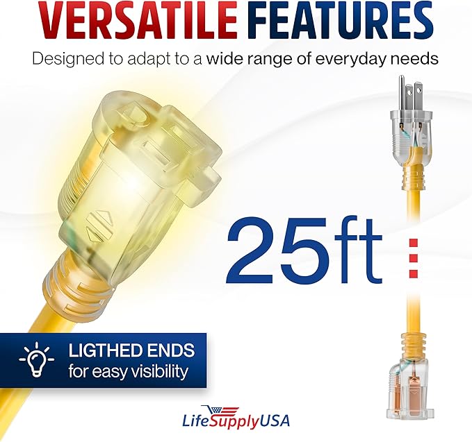 25ft Outdoor/Indoor Extension Cord 12/3 Gauge Extra Heavy Duty 3 Prong SJTW - Image 6