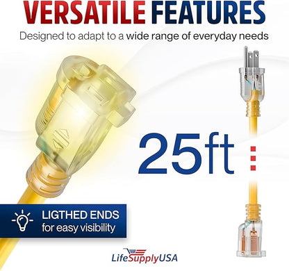 25ft Outdoor/Indoor Extension Cord 12/3 Gauge Extra Heavy Duty 3 Prong SJTW - Image 6