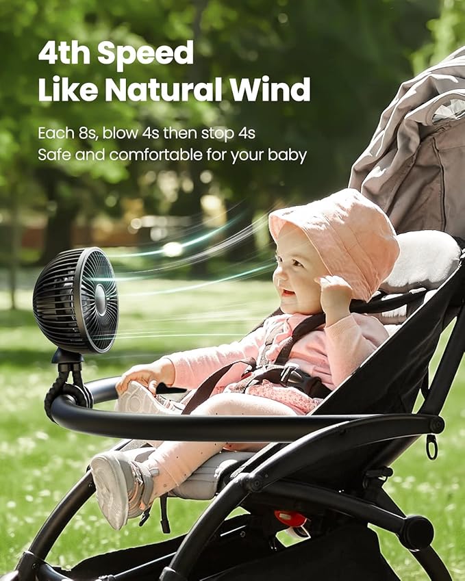 Gaiatop Baby Stroller Fan, 4000mAh Oscillating Mini Portable Fan - Image 3