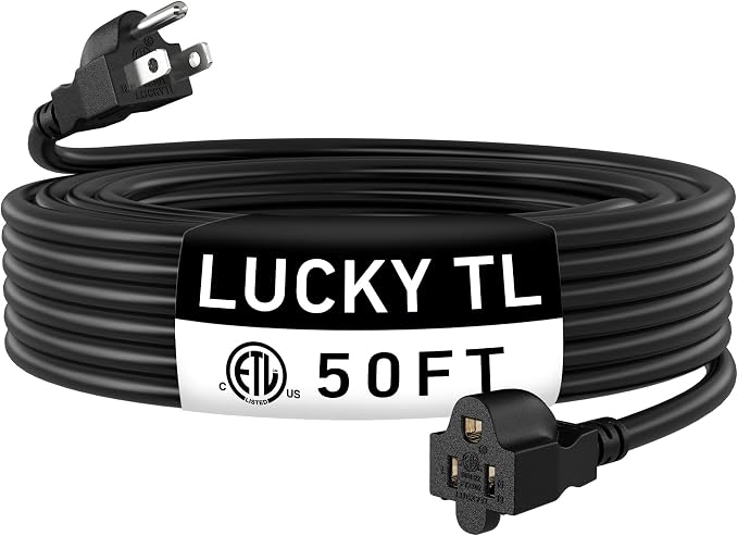 LUCKY TL Indoor Outdoor Extension Cord, 14/3 Gauge Black Long Extension Cord by LUCKYTL
