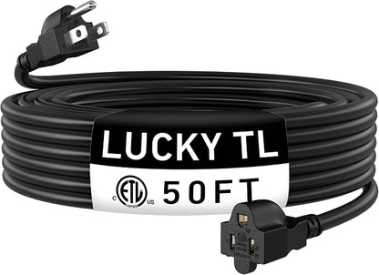 LUCKY TL Indoor Outdoor Extension Cord, 14/3 Gauge Black Long Extension Cord by LUCKYTL