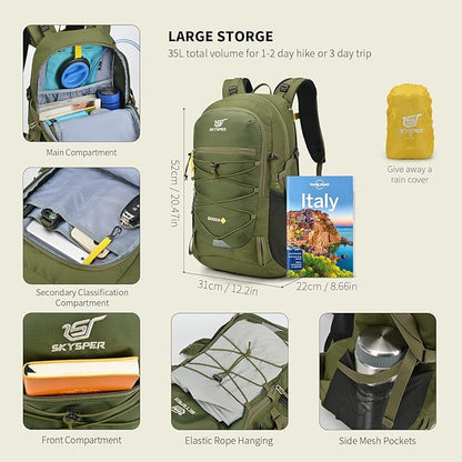 SKYSPER Hiking Backpack for Men Women, 35L Travel Backpack Waterproof Camping - Image 6