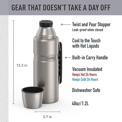 THERMOS Stainless King Vacuum-Insulated Beverage Bottle, 40 Ounce, Matte - Image 2