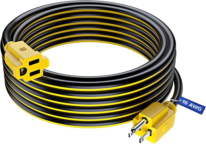 Maximm 30 Ft Black and Yellow Extension Cord, Heavy Duty 3-Prong Outdoor Power by MaximmCable
