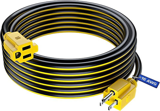 Maximm 30 Ft Black and Yellow Extension Cord, Heavy Duty 3-Prong Outdoor Power by MaximmCable