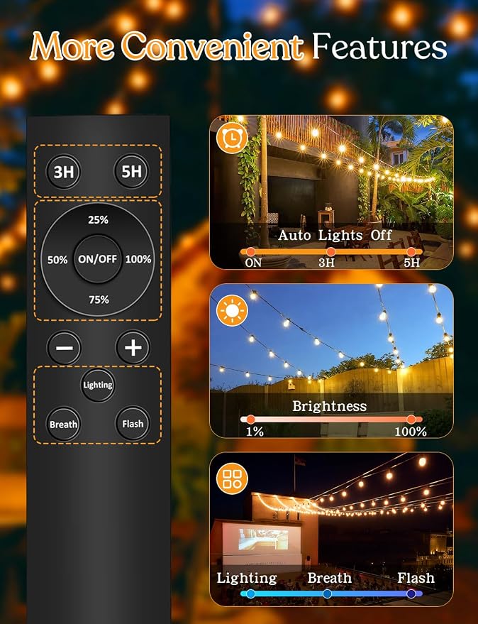 100ft Solar Outdoor String Lights - Image 4
