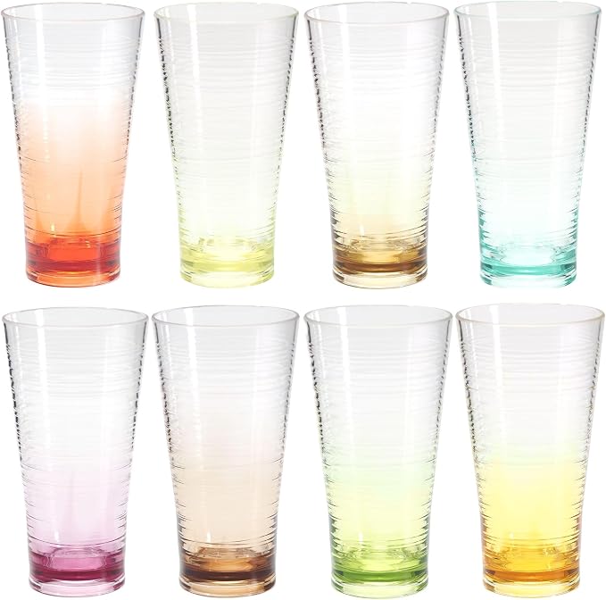 8-Piece Ombre Tumbler Set, 20oz Plastic Drinking Glasses, Shatterproof BPA-Free by WowProLiv