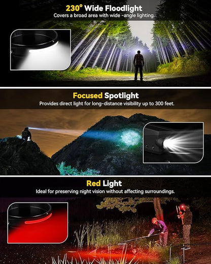 Headlamps Rechargeable with Red Light 2 Pack, Wide Beam Running LED Head Lamp - Image 2