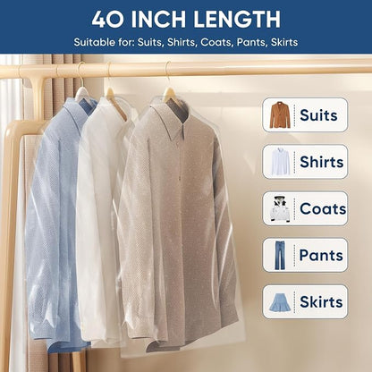 50 Pack 23.6"x40" Garment Bags for Hanging Clothes, Thick Clear Plastic Dry - Image 3