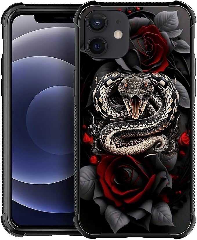for iPhone 12/12 Pro Case, Entwined Rose Snake Pattern Graphic Design Girl Boy by FKBRCL4U