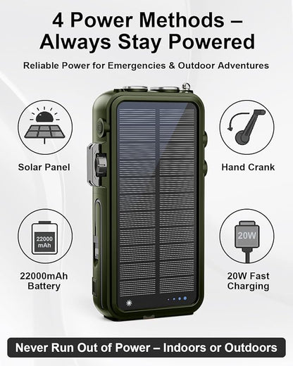 Emergency Radio&22000mAh Solar Power Bank, FM NOAA Weather Radio, Portable Hand - Image 6