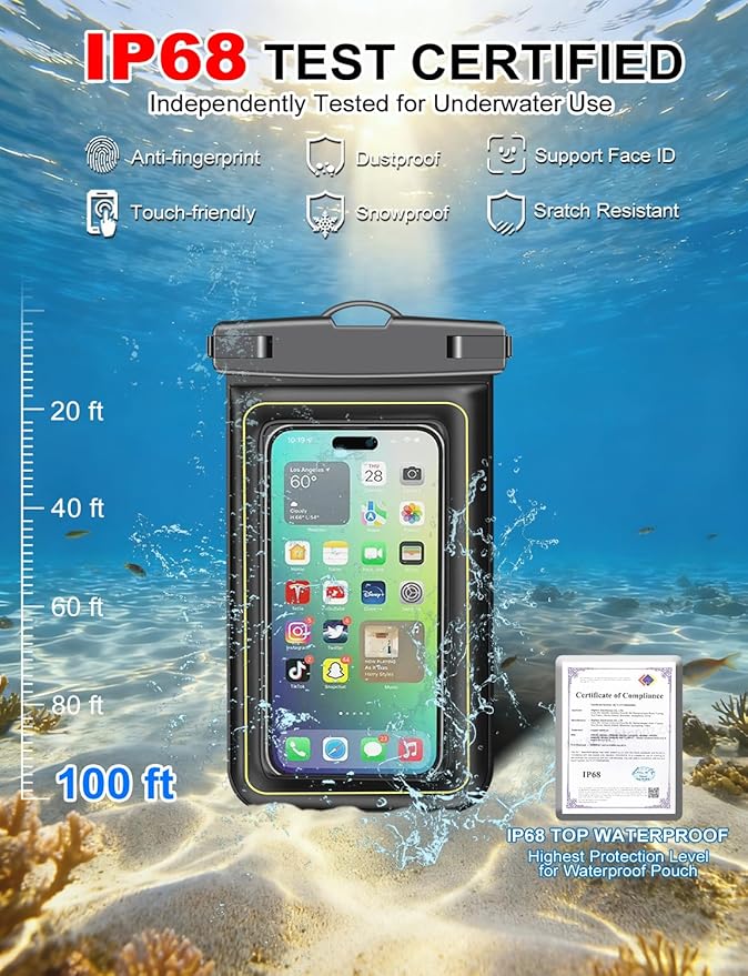Famoby 4 Pack IP68 Waterproof Phone Pouch Adjustable Neck Lanyard Dry Bag - Image 5