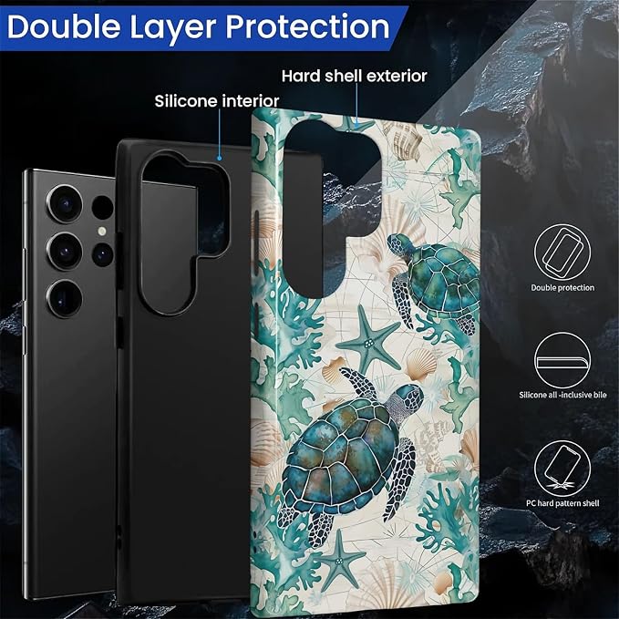 for Samsung Galaxy S23 Ultra Case, HL2 Ocean Sea Turtle Nautical Map Hybrid 2 - Image 2